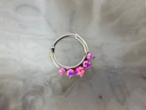 16G Silver Round Pink Opal Center Hinged Septum Clicker Ring